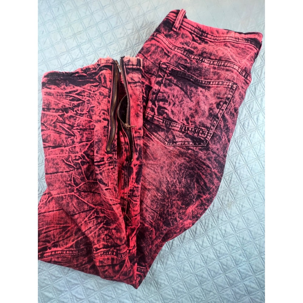 Track 23 Mens Red Black Acid Wash Biker Moto Slim Jeans Ankle Zip 40x32